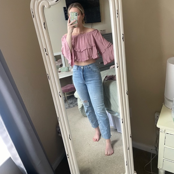 Lane  201 (Love Tree) Pink Off the Shoulder Crop Top Size Large - Picture 1 of 7